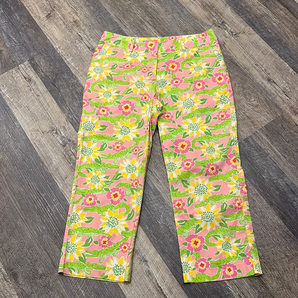 Vintage Lilly Pulitzer Floral Alligator Print Ankle Pants Women Size 2